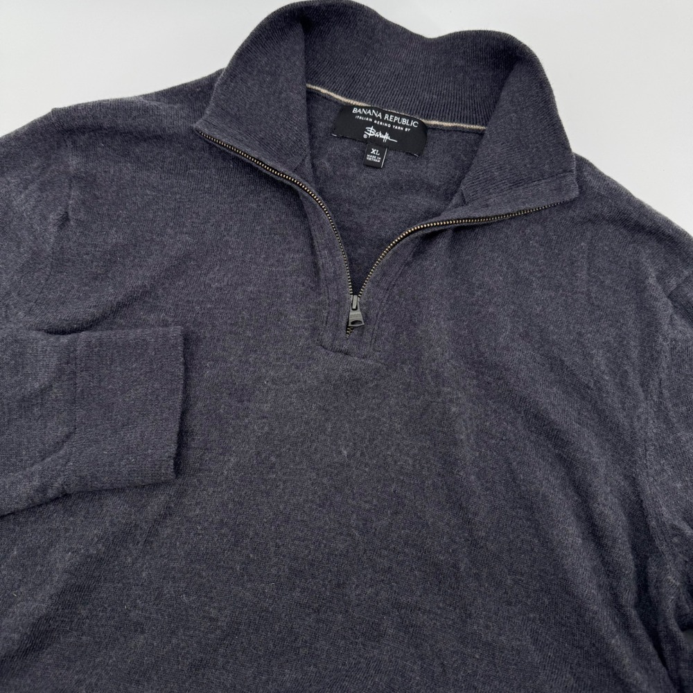 Banana Republic Half Zip Sweater Mens XL Charcoal Grey Italian Merino Wool